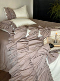 Load image into Gallery viewer, French princess wind washed cotton bed skirt four-piece romantic bow quilt cover pure cotton girl heart bedding