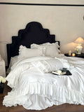 Load image into Gallery viewer, French romantic satin long-staple cotton white four-piece set, high-grade pure cotton lace bed skirt, cotton princess style bedding