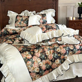 Load image into Gallery viewer, French oil painting retro style 100S long-staple cotton four-piece flower printing pure cotton ruffle edge quilt cover bedding