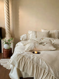 Load image into Gallery viewer, French girl retro linen cotton and linen four-piece set of pure cotton embroidery simple wind soft quilt cover breathable bedding