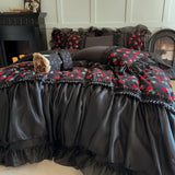 Load image into Gallery viewer, French retro cotton long-staple cotton bed skirt four-piece romantic flower lace edge quilt cover princess style high-end bedding