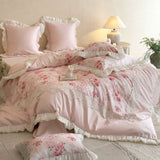 Load image into Gallery viewer, Lan Xu Home Textiles French Romantic Princess Wind Long Staple Cotton Four-piece Rose Quilt Cover Pink Girl's Heart Bedding