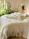 Load image into Gallery viewer, French romantic lotus leaf edge embroidery flower pure cotton four-piece set girl bed sheet quilt cover satin bedding