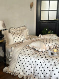 Load image into Gallery viewer, French romantic lace pure cotton long-staple cotton four-piece set polka dot printing lotus leaf lace quilt cover cotton bedding