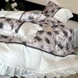Load image into Gallery viewer, Lanxu Home Textiles French Romantic Tencel Four-piece Black Rose Quilt Cover Summer Cool Silky Sleeping Naked Bedding