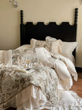 Load image into Gallery viewer, French light luxury retro lace Lenzing Tencel bed four-piece oil painting cool feeling sleeping naked quilt cover bed sheet hat