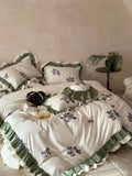 Load image into Gallery viewer, French retro style 100 long-staple cotton cotton bed four-piece set pure cotton bed sheet lotus leaf lace printing quilt cover 4