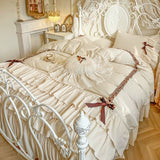 Load image into Gallery viewer, French retro 100 pure cotton four-piece cotton romantic princess wind lotus leaf lace quilt cover girl heart bed skirt 4
