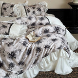 Load image into Gallery viewer, Lanxu Home Textiles French Romantic Tencel Four-piece Black Rose Quilt Cover Summer Cool Silky Sleeping Naked Bedding