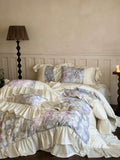 Load image into Gallery viewer, French retro flower tencel cotton polished four-piece set autumn and winter romantic lace thickened warm quilt cover pure cotton bedding
