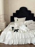 Load image into Gallery viewer, Girl princess cotton washed cotton four-piece set French double-layer lace bow pure cotton quilt cover bedding