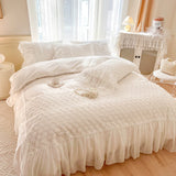 Load image into Gallery viewer, Ins fairy white 100 cotton bed four-piece set girl heart lace edge quilt cover Internet celebrity princess windbed skirt