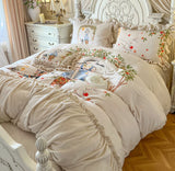 Load image into Gallery viewer, Winter cute girl milk fleece thickened four-piece set pleated lace fleece coral fleece quilt cover princess windbed skirt