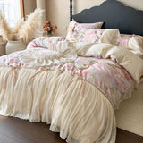 Load image into Gallery viewer, French princess style pastoral flower cotton bed skirt four-piece set pure cotton lace edge quilt cover high-end bedding