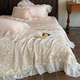 Load image into Gallery viewer, Lanxu Home Textiles French Lace Edge Summer Quilt Four-piece Summer Cool Ice Silky Quilt Tencel Bed Cover Bedding