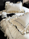 Load image into Gallery viewer, Summer light luxury premium cream wind Tencel cool feeling four-piece French embroidery silky sleeping quilt cover bedding