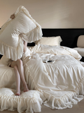 Load image into Gallery viewer, Premium French lace edge four-piece set of pure cotton 100 pcs cotton satin jacquard quilt cover sheets bedding