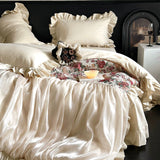 Load image into Gallery viewer, French premium jacquard pure cotton polished four-piece set cotton pleated romantic lace princess wind quilt cover girl bed sheet