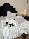 Load image into Gallery viewer, Girl princess cotton washed cotton four-piece set French double-layer lace bow pure cotton quilt cover bedding