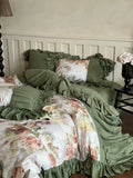 Load image into Gallery viewer, French retro style thickened tencel cotton polished four-piece set cotton thermal bed sheet princess lotus leaf edge quilt cover bedding