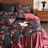 Load image into Gallery viewer, French light luxury retro style tencel cotton bed skirt four-piece high-end romantic rose print quilt cover bedding