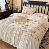 Load image into Gallery viewer, French princess winter thickened milk fleece bed four-piece set pleated lace quilt cover double-sided coral plush sheets