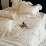 Load image into Gallery viewer, French romantic tencel cotton four-piece set relief jacquard satin lotus leaf edge quilt cover girl heart spring and summer bed sheet bedding