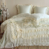 Load image into Gallery viewer, White yarn mantra  French lace princess wind tencel four-piece cake skirt quilt cover summer cool silky bedding
