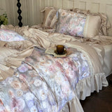 Load image into Gallery viewer, French retro flower tencel cotton polished four-piece set autumn and winter romantic lace thickened warm quilt cover pure cotton bedding