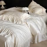 Load image into Gallery viewer, Premium French lace edge four-piece set of pure cotton 100 pcs cotton satin jacquard quilt cover sheets bedding