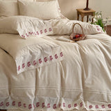 Load image into Gallery viewer, Lanxu Home Textiles French Girl Cotton and Linen Four-piece Set Cherry Embroidery Quilt Cover Breathable Sheet Premium Bedding