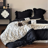 Load image into Gallery viewer, French black and white flower retro pure cotton long-staple cotton four-piece set high-grade cotton bedding quilt cover bed sheet