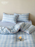 Load image into Gallery viewer, FANTASIA Collection Dream Planet [Qingmeng Window Mirror] Blue Plaid Cotton Double Yarn Four-piece Cotton Sheet