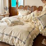 Load image into Gallery viewer, French cotton long-staple cotton four-piece set princess style flower printing pure cotton lotus leaf lace quilt cover girl heart bed sheet