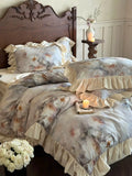 Load image into Gallery viewer, Autumn and winter retro princess style cotton polished four-piece set thickened warm romantic flower quilt cover pure cotton bedding