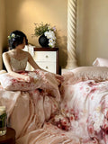 Load image into Gallery viewer, French Romantic Retro Wind Cool Tencel Cotton Four-piece Set Summer Silky Sleeping Naked Lace Edge Quilt Cover Ice Silk Sheet