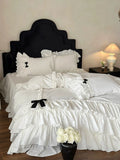 Load image into Gallery viewer, Girl princess cotton washed cotton four-piece set French double-layer lace bow pure cotton quilt cover bedding