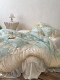 Load image into Gallery viewer, French flower Tencel summer cool quilt four-piece summer silky cool feeling sleeping naked lace lace air conditioner quilt bed cover