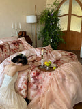 Load image into Gallery viewer, French Romantic Retro Wind Cool Tencel Cotton Four-piece Set Summer Silky Sleeping Naked Lace Edge Quilt Cover Ice Silk Sheet