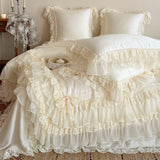 Load image into Gallery viewer, White yarn mantra  French lace princess wind tencel four-piece cake skirt quilt cover summer cool silky bedding