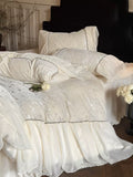 Load image into Gallery viewer, Winter thickened double-sided milk fleece four-piece quilt cover warm coral fleece French princess wind 1.8m bedding