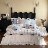Load image into Gallery viewer, Korean girl heart cotton washed cotton four-piece set double-layer lotus leaf lace bow quilt cover soft pure cotton bedding