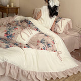 Load image into Gallery viewer, Lanxu Home Textiles French Retro Double Yarn Four-piece Set Cotton Bow Lace Quilt Cover Girl's Heart Bedding