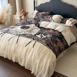 Load image into Gallery viewer, French princess style pastoral flower cotton bed skirt four-piece set pure cotton lace edge quilt cover high-end bedding
