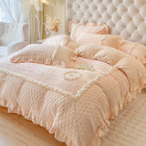 Load image into Gallery viewer, Winter carved thickened milk fleece four-piece set retro princess wind coral fleece double-sided fleece fleece quilt cover bed skirt