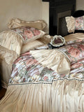 Load image into Gallery viewer, French retro 100S long-staple cotton bed sheet four-piece romantic rose print cotton lace quilt cover high-end bedding