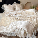 Load image into Gallery viewer, French fairy gas romantic jacquard cotton long-staple cotton four-piece set pure cotton lace edge bed cover quilt cover princess wind bedding