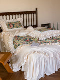 Load image into Gallery viewer, French retro style cotton bed four-piece set of 100 pure cotton Korean lotus leaf edge quilt cover princess romantic bed skirt 4