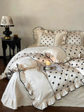 Load image into Gallery viewer, French romantic lace pure cotton long-staple cotton four-piece set polka dot printing lotus leaf lace quilt cover cotton bedding