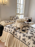 Load image into Gallery viewer, French retro wind milk fleece bed four-piece set thickened flange coral fleece princess quilt cover sheets light luxury bedding